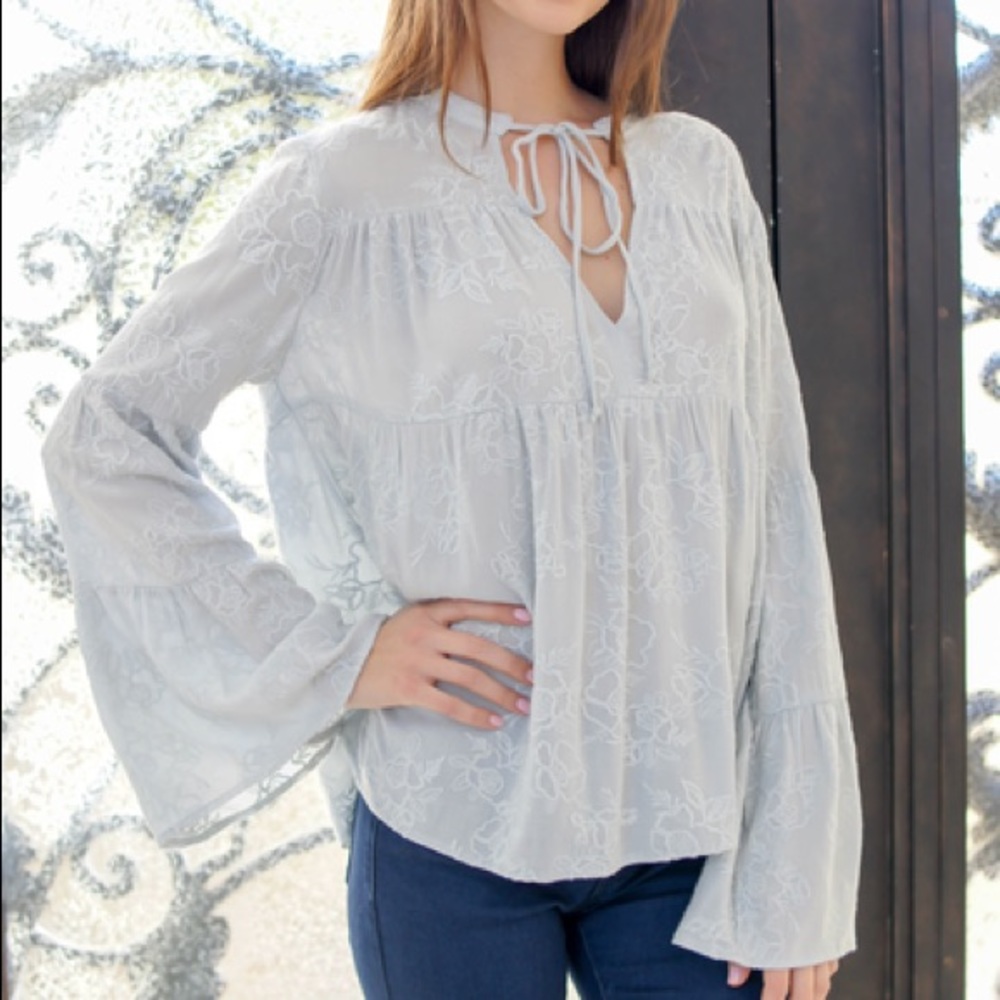 Olivaceous boho bell embroidered top